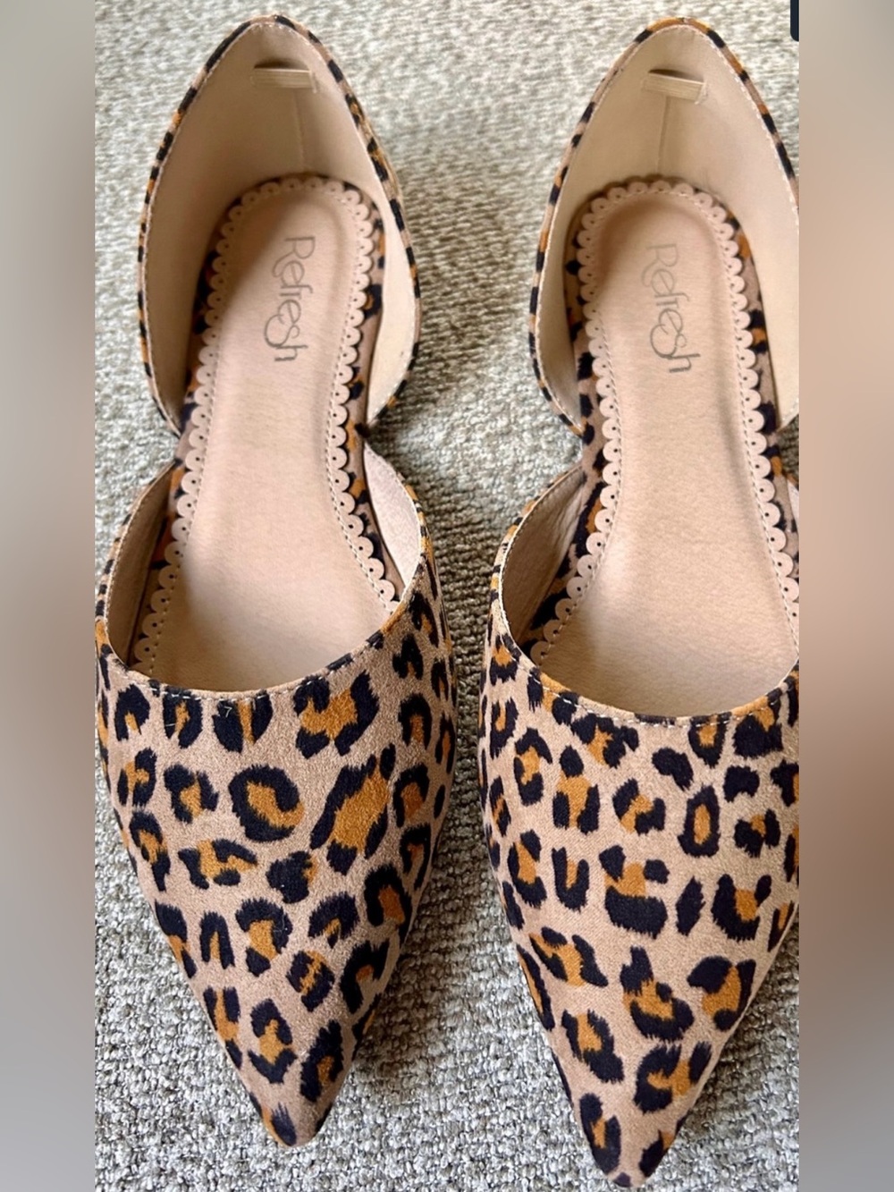 Refresh Leopard Print Pointed-Toe D'Orsay Flats - Tan/Black/Brown
